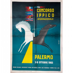  - Manifesto pubblicitario originale Concorso ippico internazionale Palermo 1960