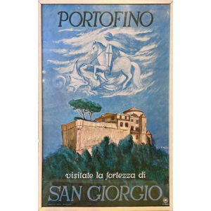  - Manifesto pubblicitario originale d'epoca Portofino Fortezza San Giorgio 1971