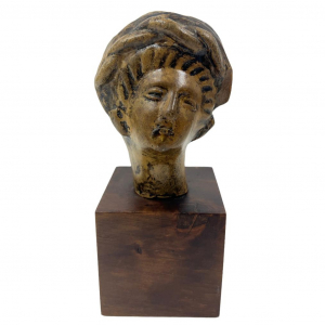  - Statua Scultura Testa in Terracotta Base in Legno - AUC6069